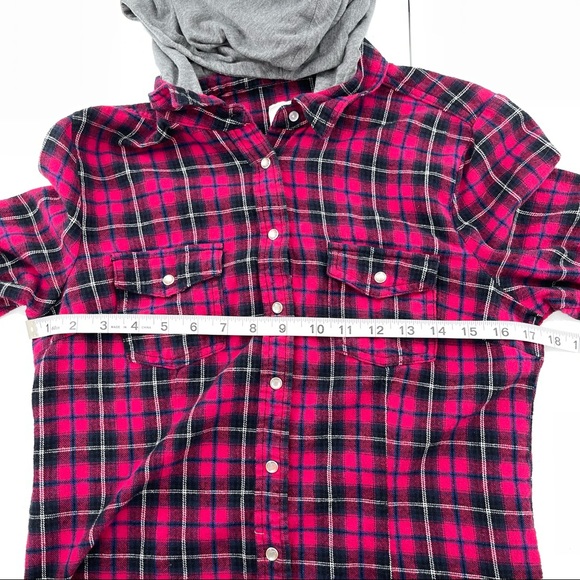 YMI Button Up Plaid Hooded Shirt Size Medium - Picture 9 of 14